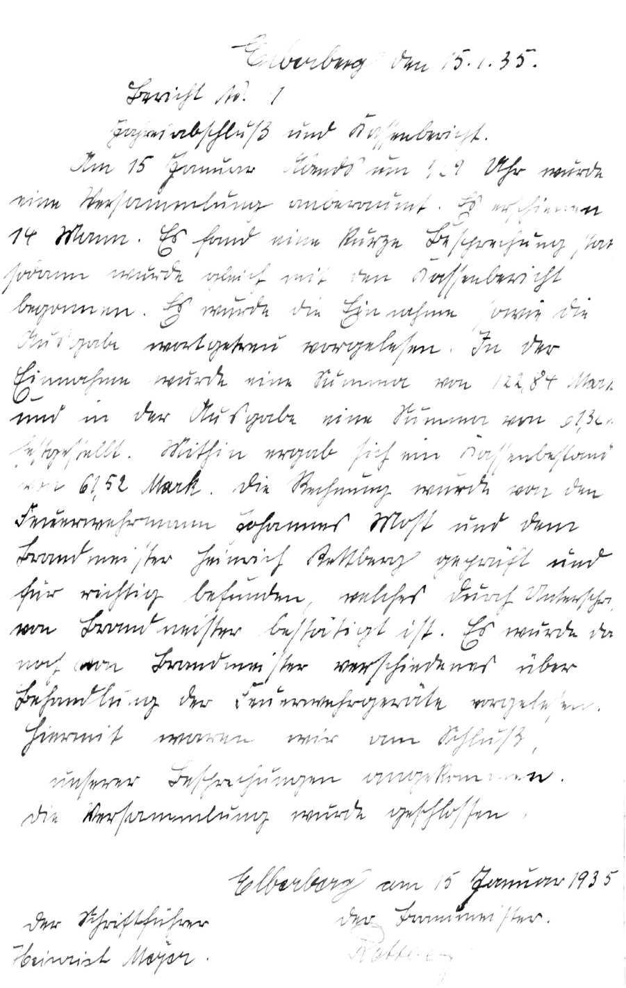 1935 Jahresabschluss und Kassenbericht Elberberg
