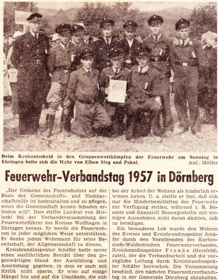 1956 07 10 Feuerwehr Elben holt Sieg und Pokal