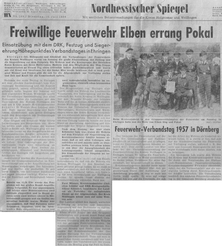1956 07 10 Freiwillige Feuerwehr Elben errang Pokal