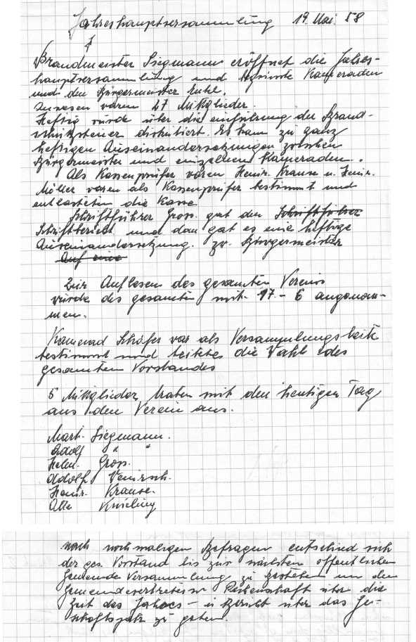 1958 05 19 Jahreshauptversammlung der Wehr Elben für das Jahr 1958