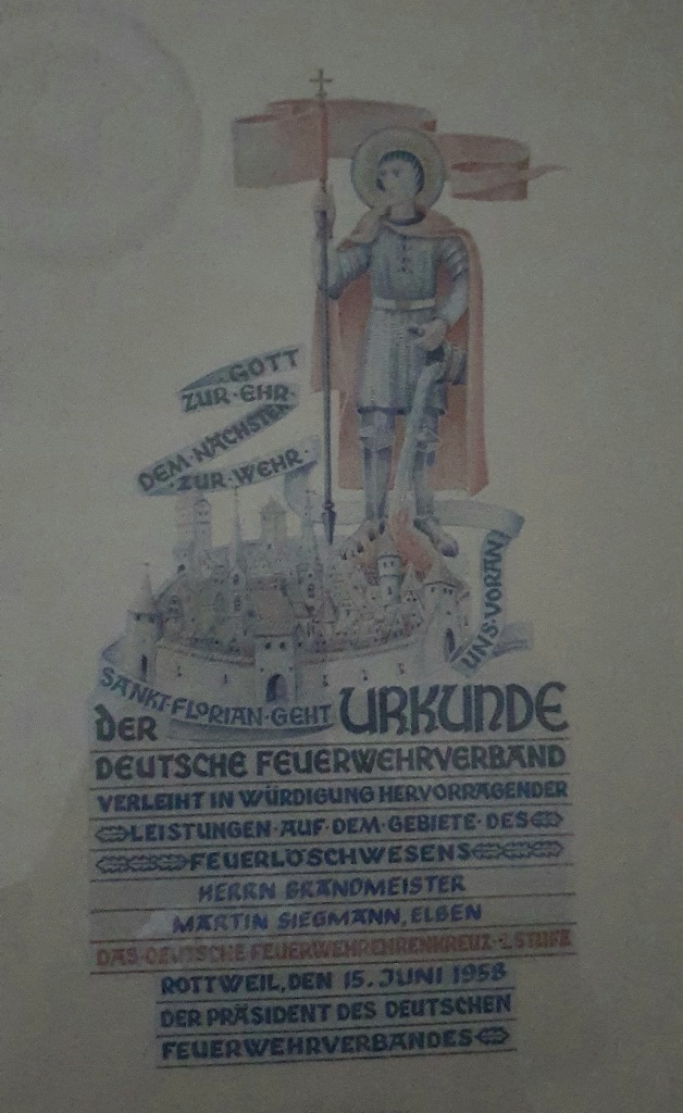 1958 06 15 Deutsches Feuerwehr Ehrenkreuz der 2. Stufe für Martin Siegmann