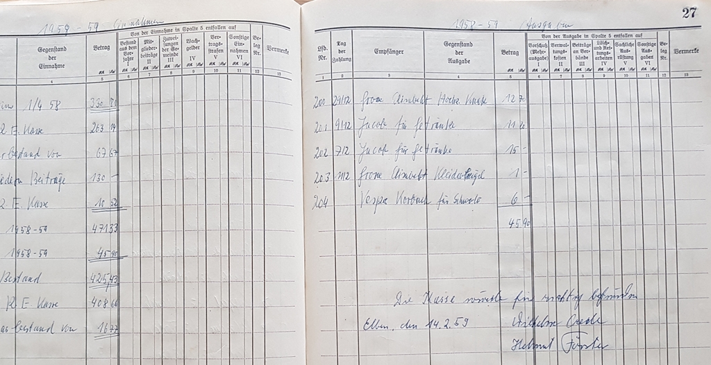 1959 02 14 Kassenbuch Elben 1958 1959