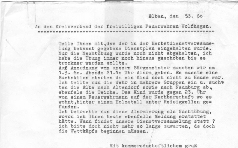 1960 03 05 Bericht an den Kreisverband über vermisstes Kind