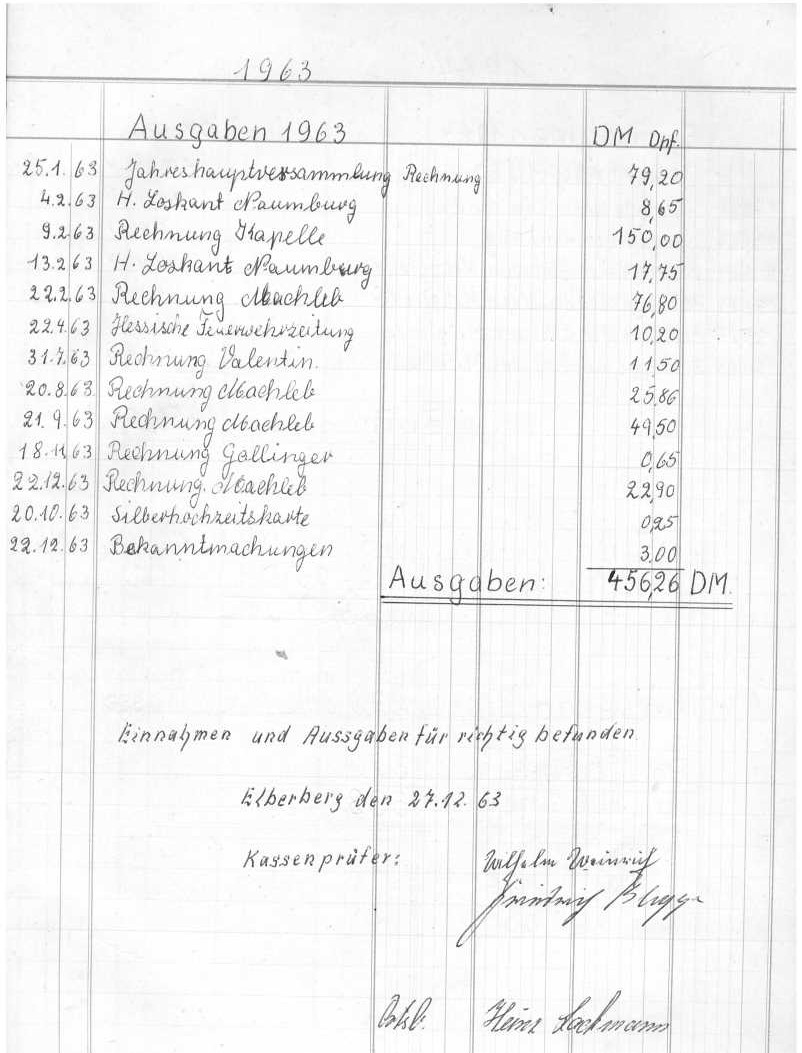 1963 12 27b Kassenbuch der Wehr Elberberg 1963