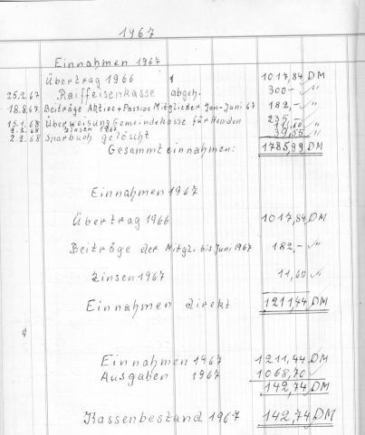 1968 02 11 Kassenbericht Elberberg 1967 Einnahmen