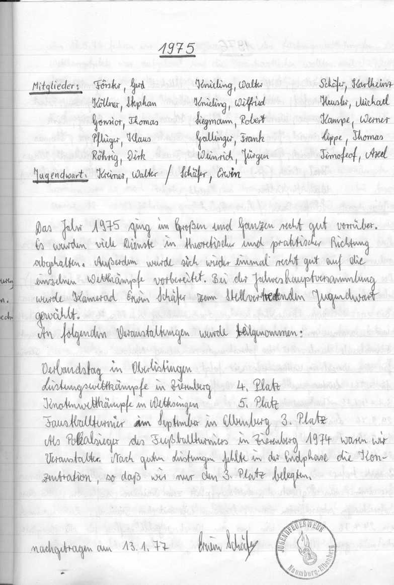1975 00 00 Jahresbericht der Jugendfeuerwehr 1975