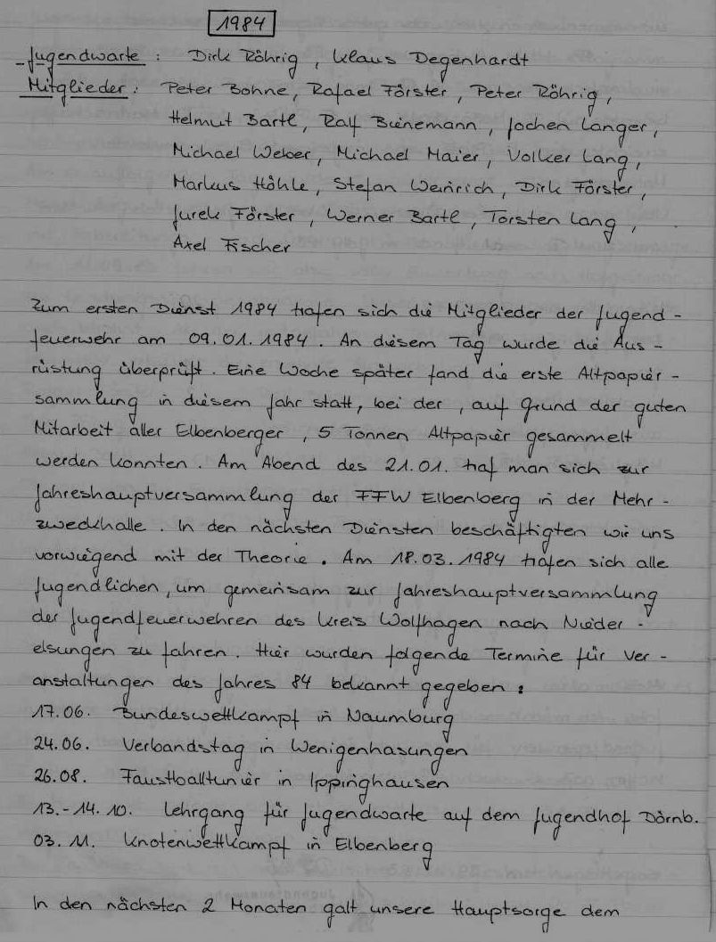 1985 01 23 Jahresbericht der Jugendfeuerwehr 1984 1