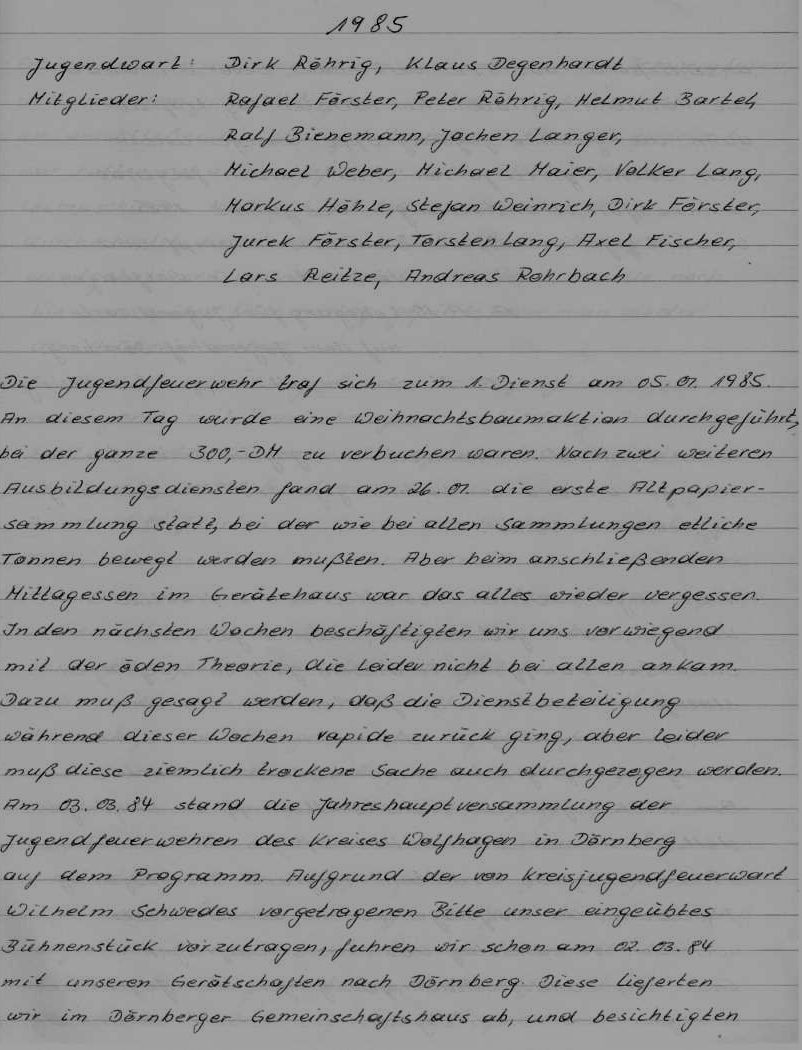 1986 01 22 Jahresbericht der Jugendfeuerwehr 1985 Bild 1