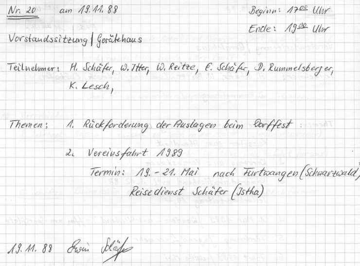 1988 11 19 Vorstandssitzungsprotokoll Nr. 20