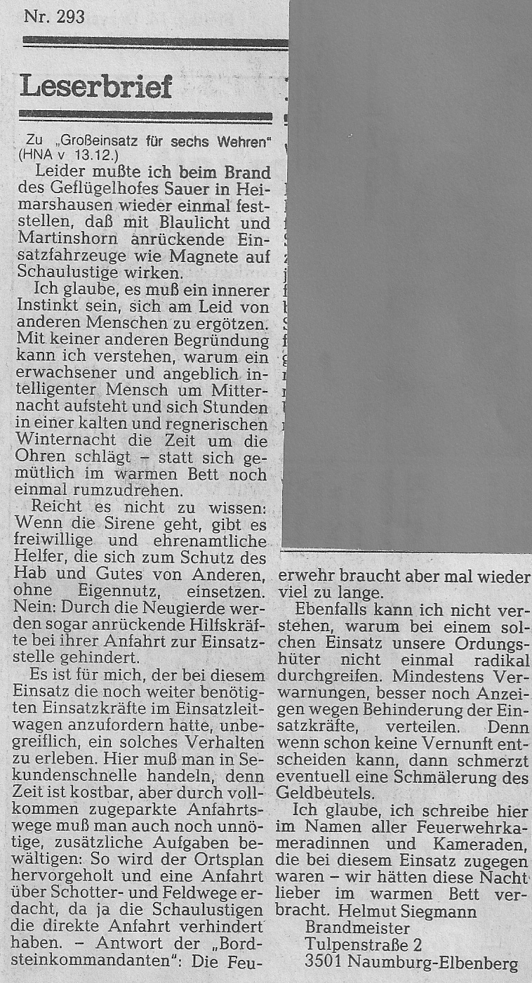 1988 12 16 Leserbreif von Helmut Siegmann