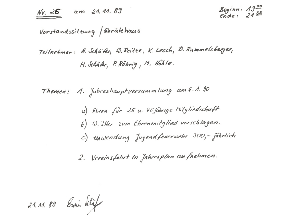 1989 11 21 Vorstandssitzungsprotokoll Nr. 26