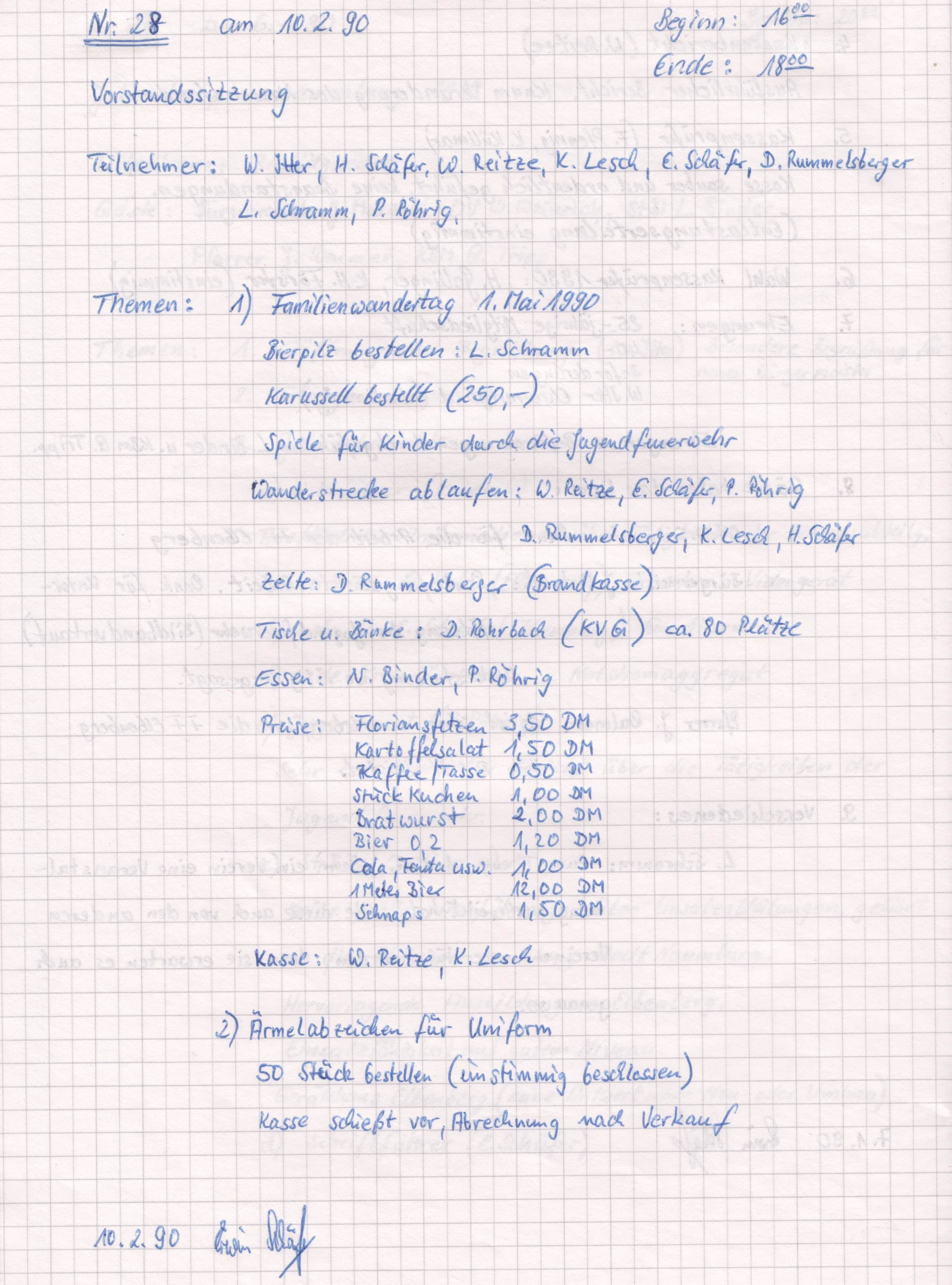 1990 02 10 Vorstandsprotokoll Nr. 28