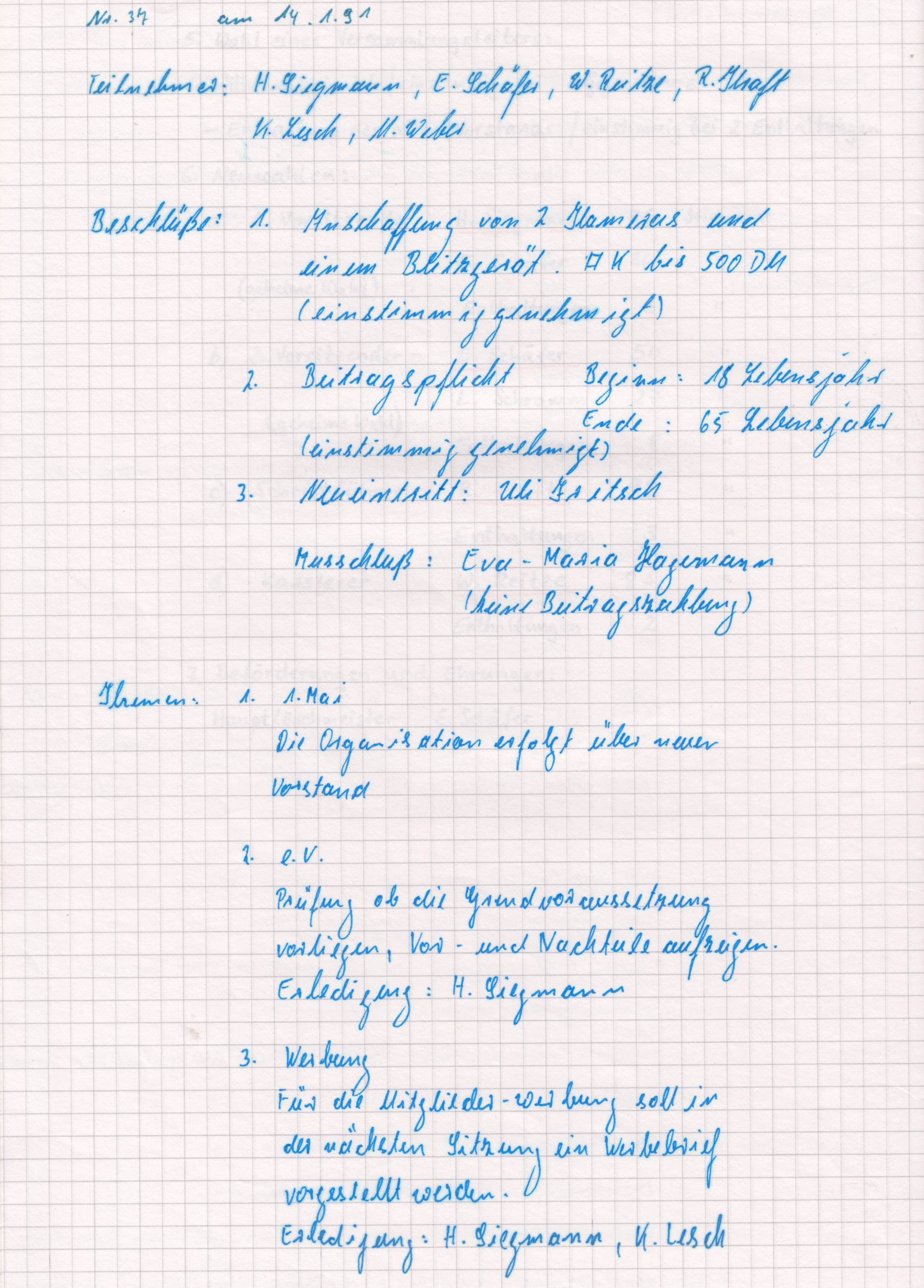 1991 01 14 Vorstandsprotokoll Nr. 37a