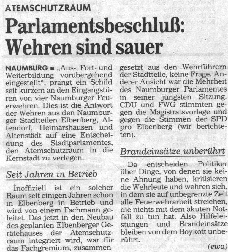1992 11 14 Parlamentsbeschluß Wehren sind sauer
