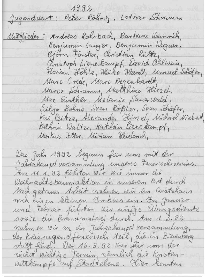 1993 01 09 Jahresbericht der Jugendfeuerwehr 1992 a