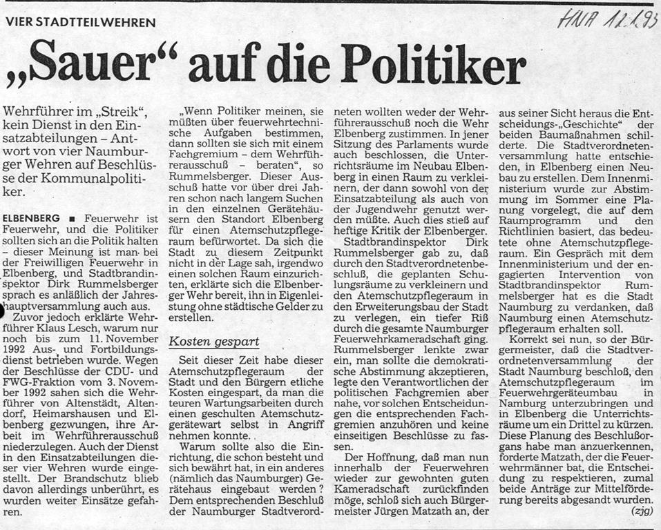 1993 01 12 Feuerwhe sauer auf Politiker