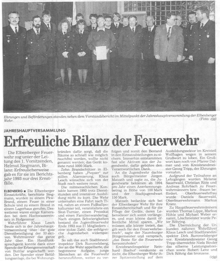 1994 01 12 Pressebericht über Jahreshauptversammlung 1993