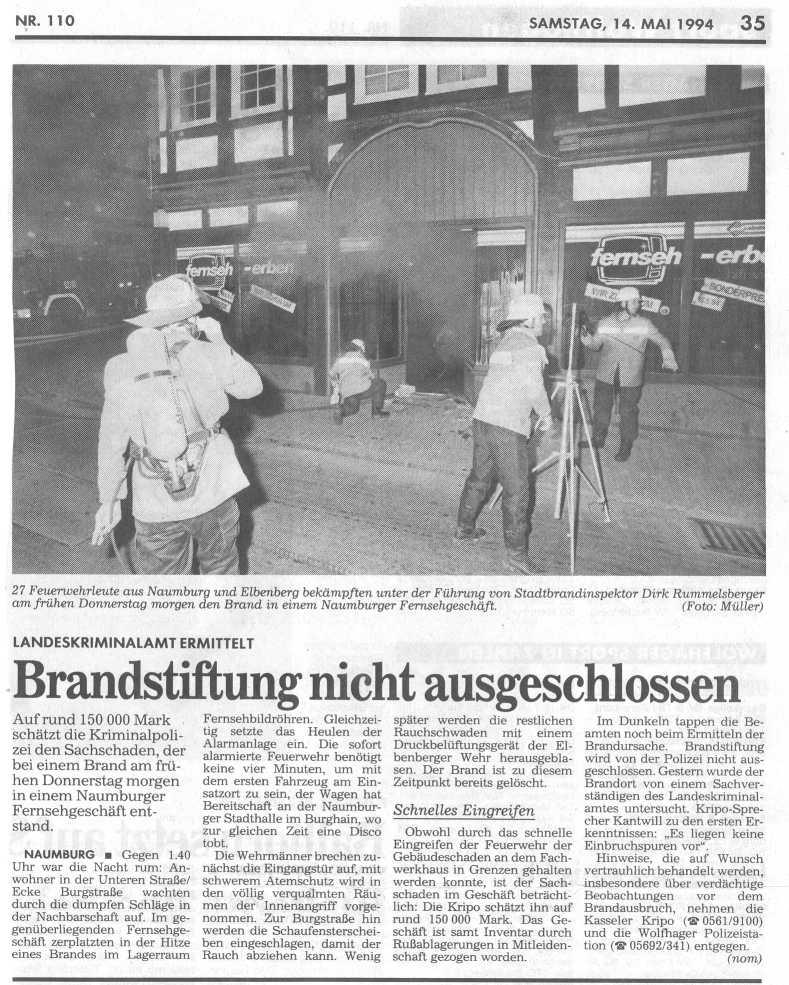 1994 05 12 Brand in Fernsehshop Erben
