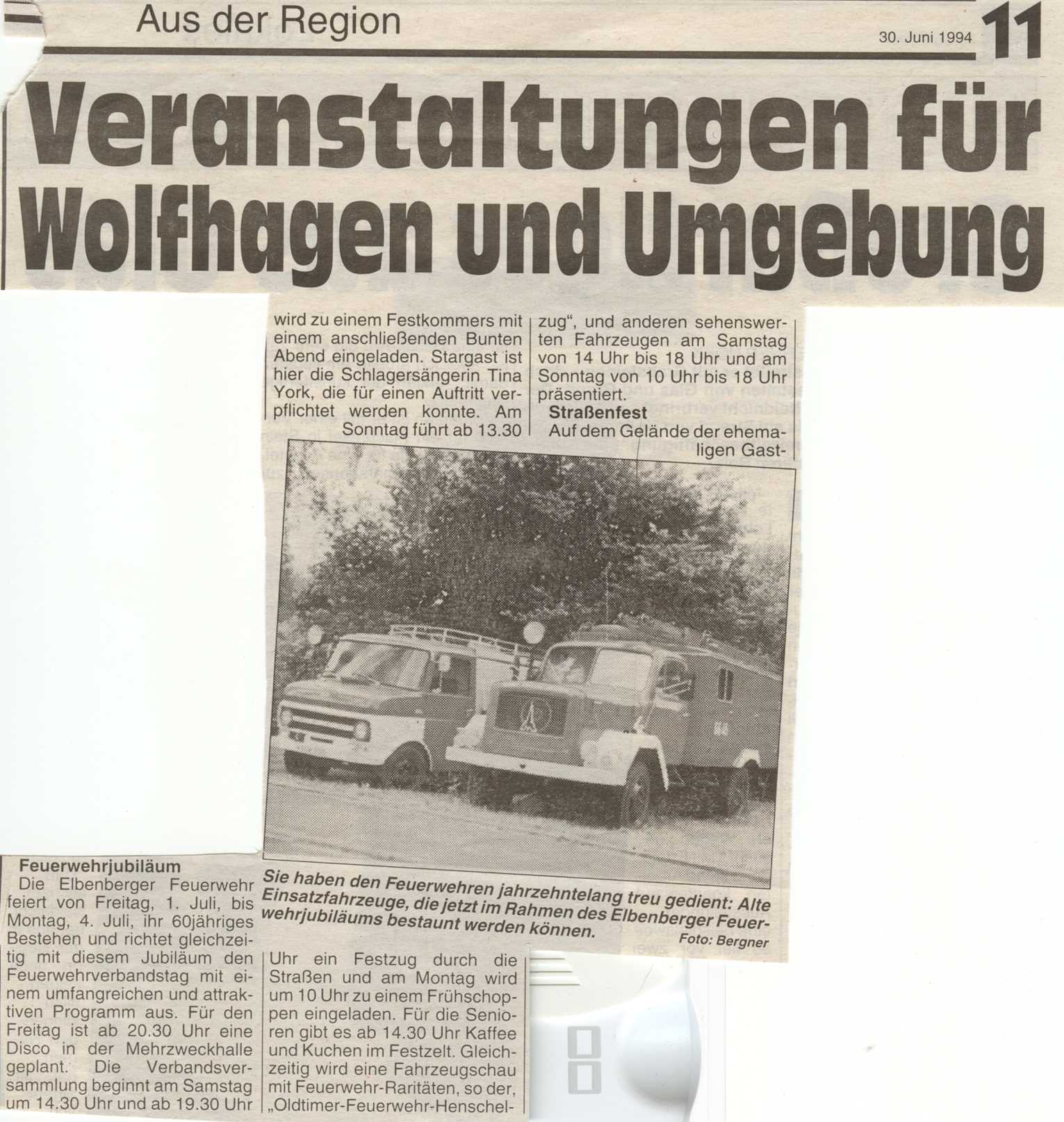 1994 06 30 Bericht über Feuerwehrjubiläum Artikel