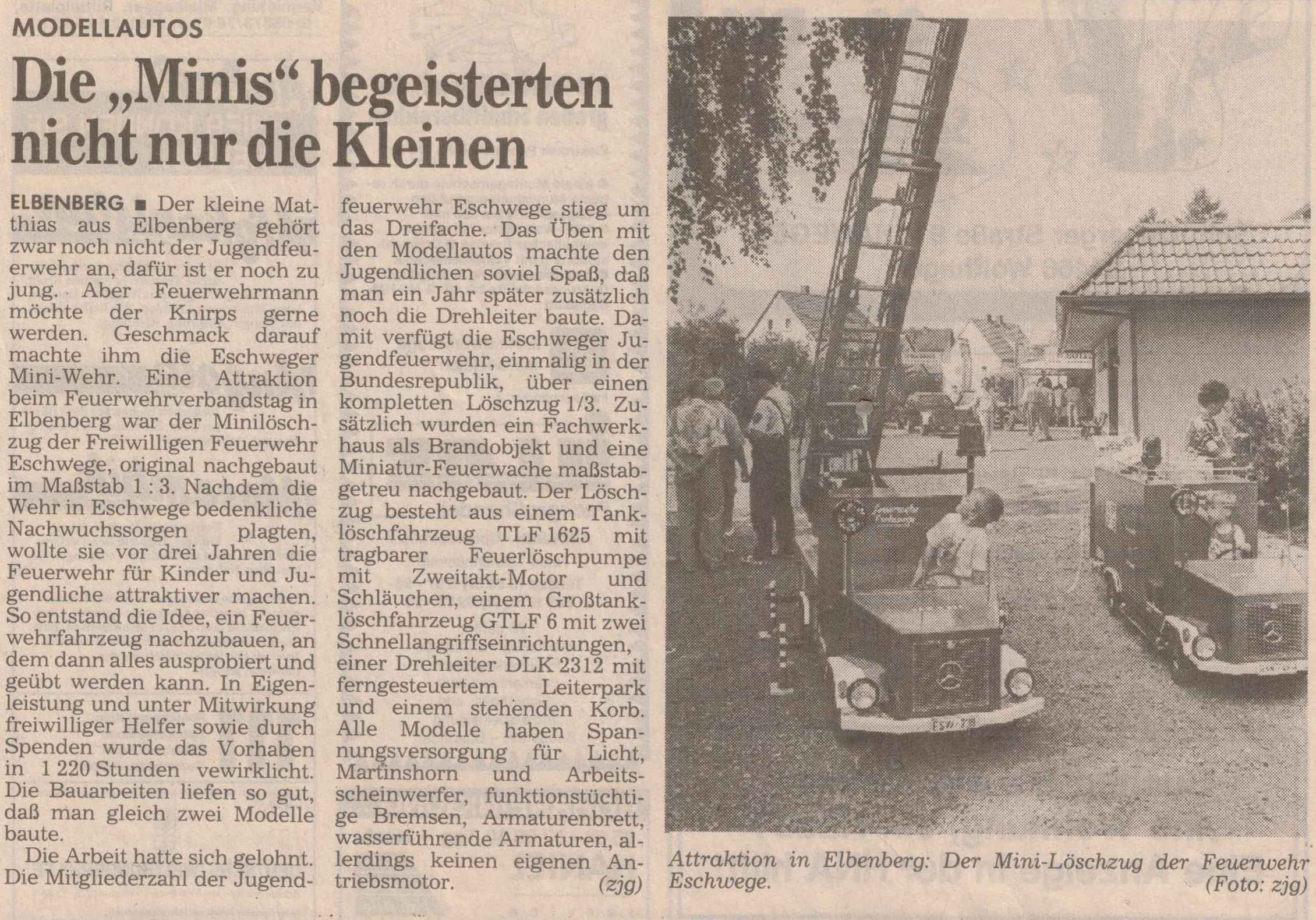 1994 07 06 Bericht über Mini Löschzug zum Verbandstag Artikel