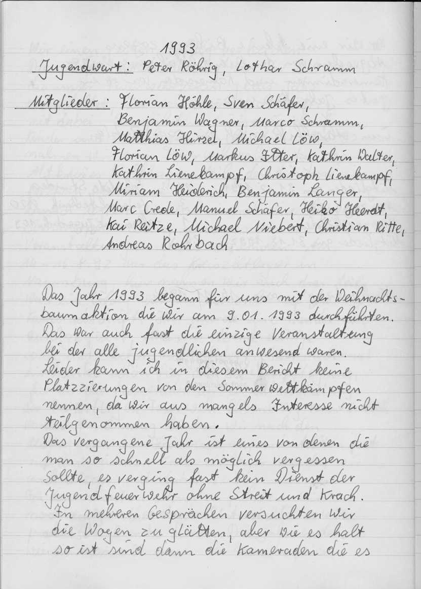 1994 11 14 Jahresbericht der Jugendfeuerwehr 1993 a