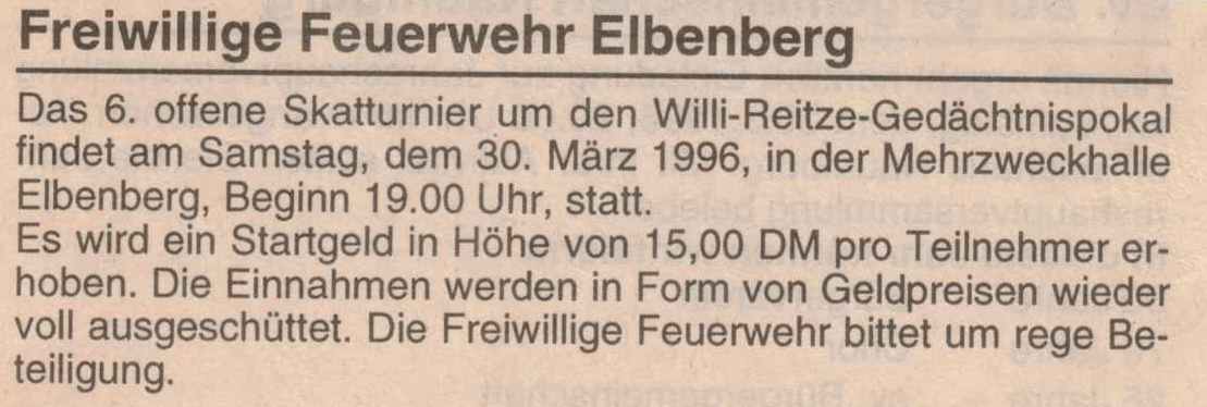 1996 03 21 Hinweis auf Skatturnier 1996 in Naumburger Nachrichten Artikel