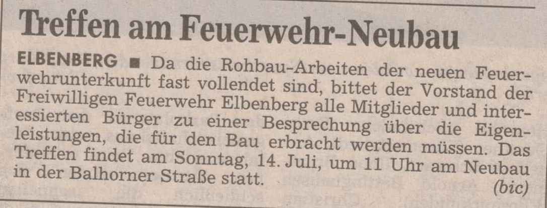 1996 07 10 Zeitungsbericht Treffen wegen Besprechung der Eigenleistung an Feuerwehrunterkunft