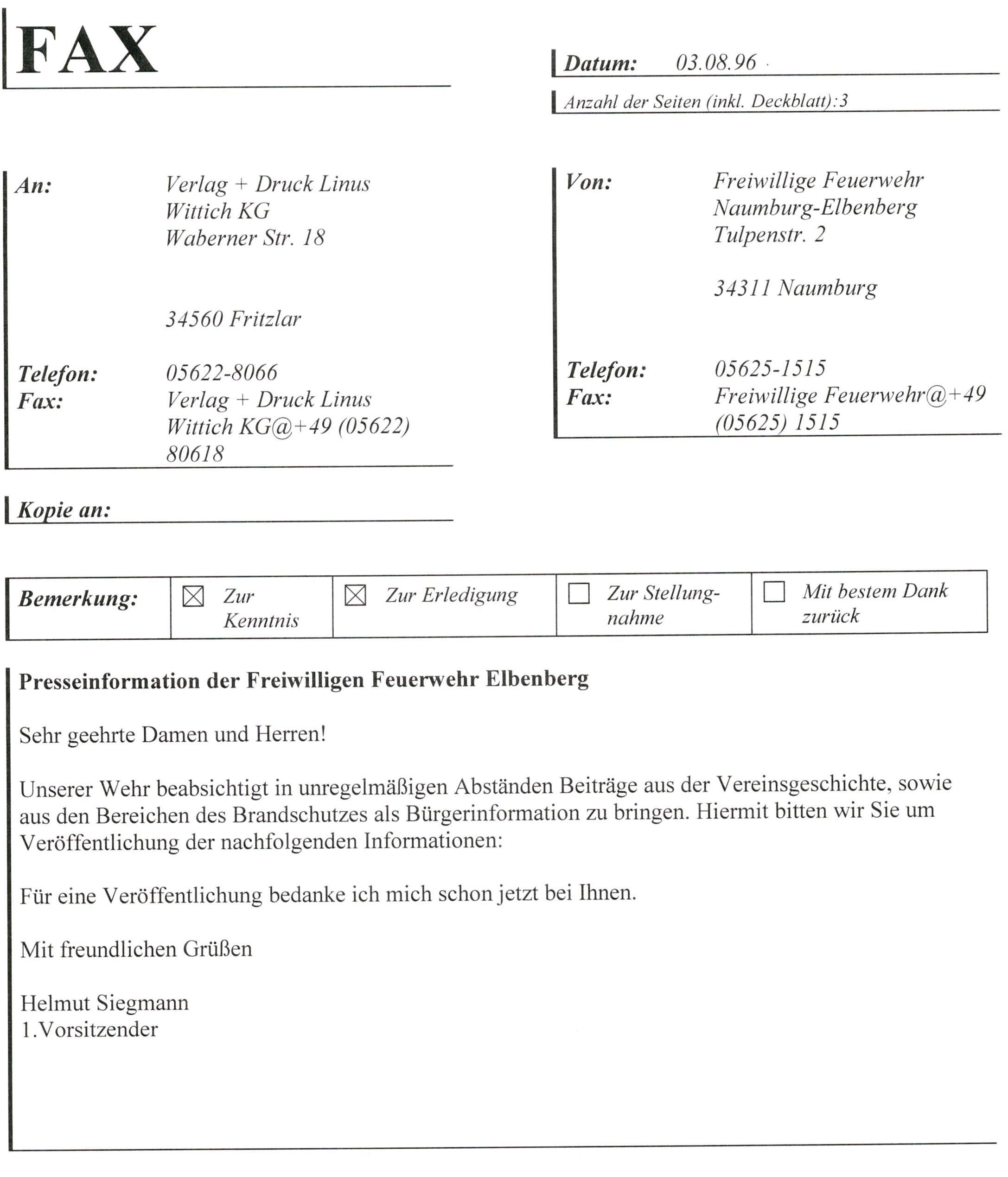 1996 08 03 Fax an Naumburger Nachrichten