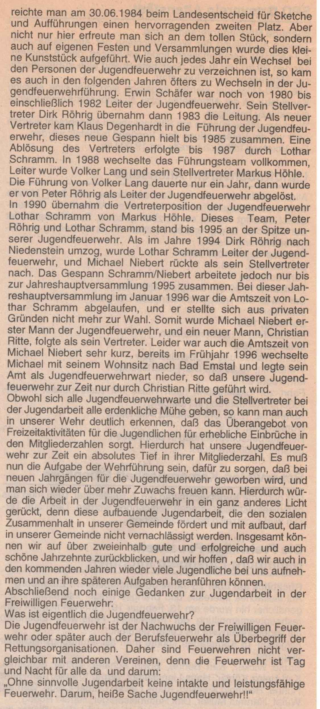 1996 09 05 Information zu 25 Jahren Jugendfeuerwehr Elbenberg in Naumburger Nachrichten Artikel 3