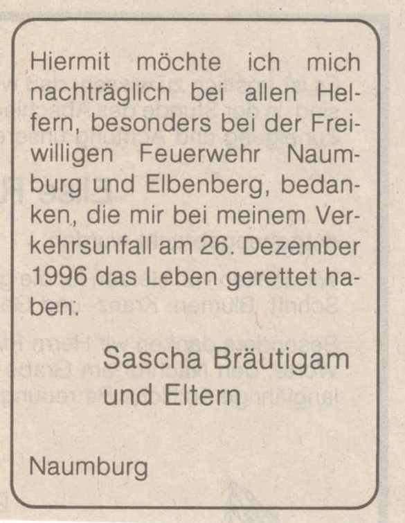 1997 02 22 Zeitungsanzeige als Danksagung von Unfallopfer