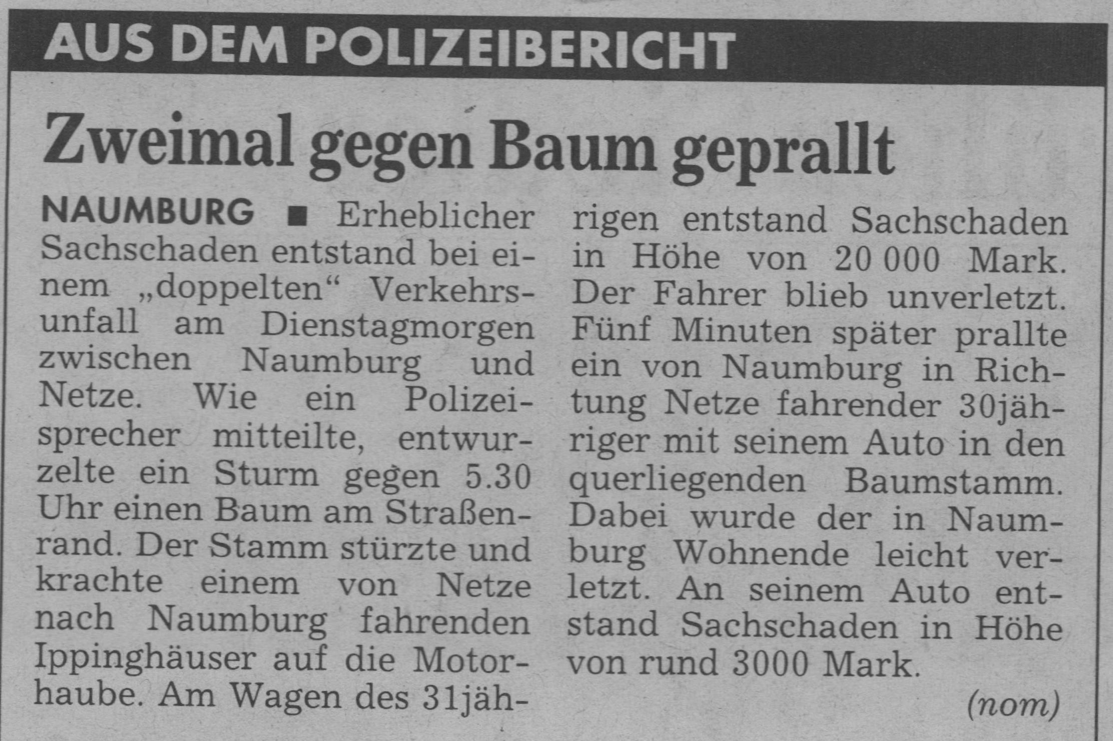 1997 02 27 Verkehrsunfall zwischen Netze und Naumburg wegen Sturm