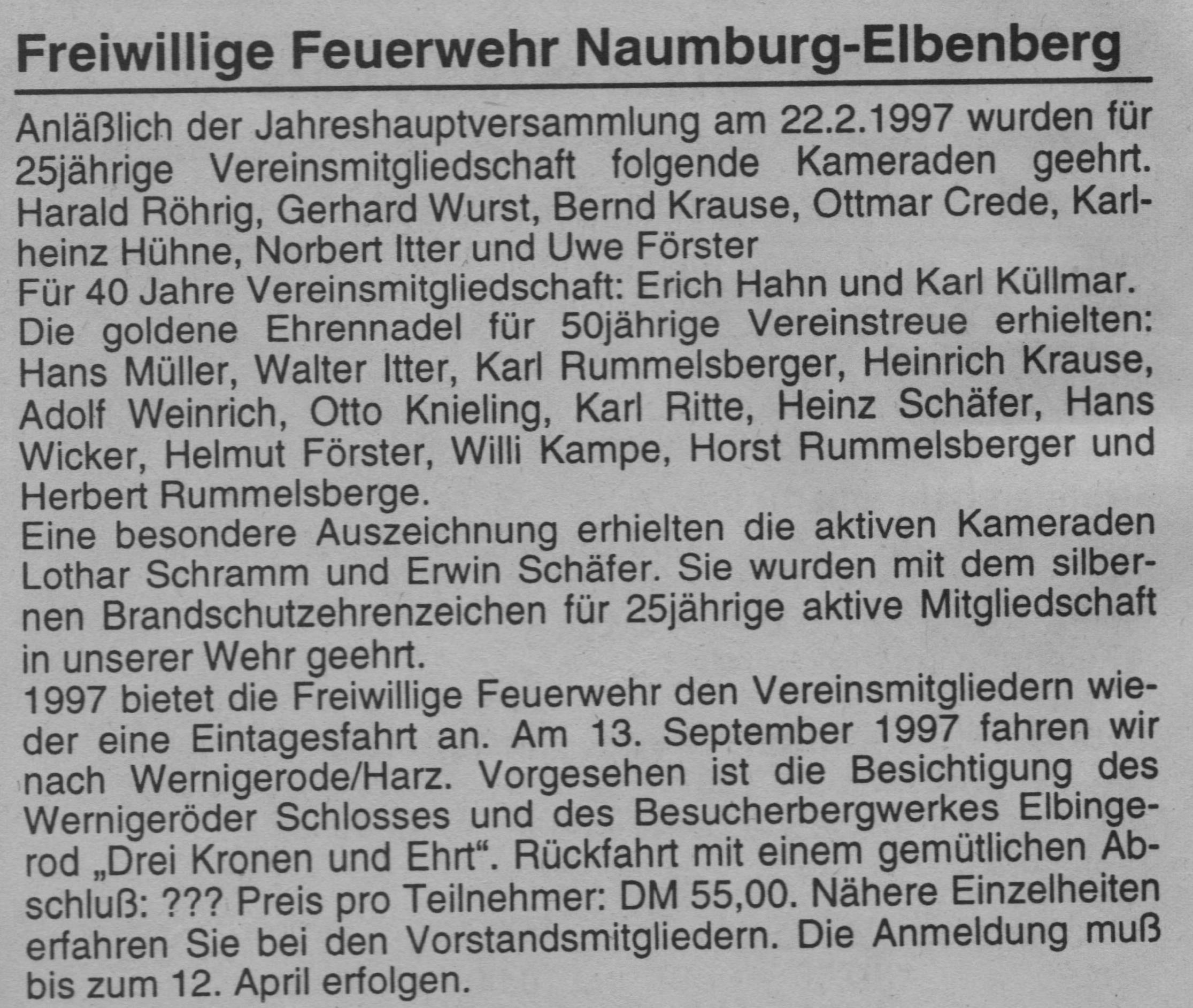 1997 03 06 Bericht wg. Ehrungen bei Jahreshauptversammlung 1996 in den Naumburger Nachrichten