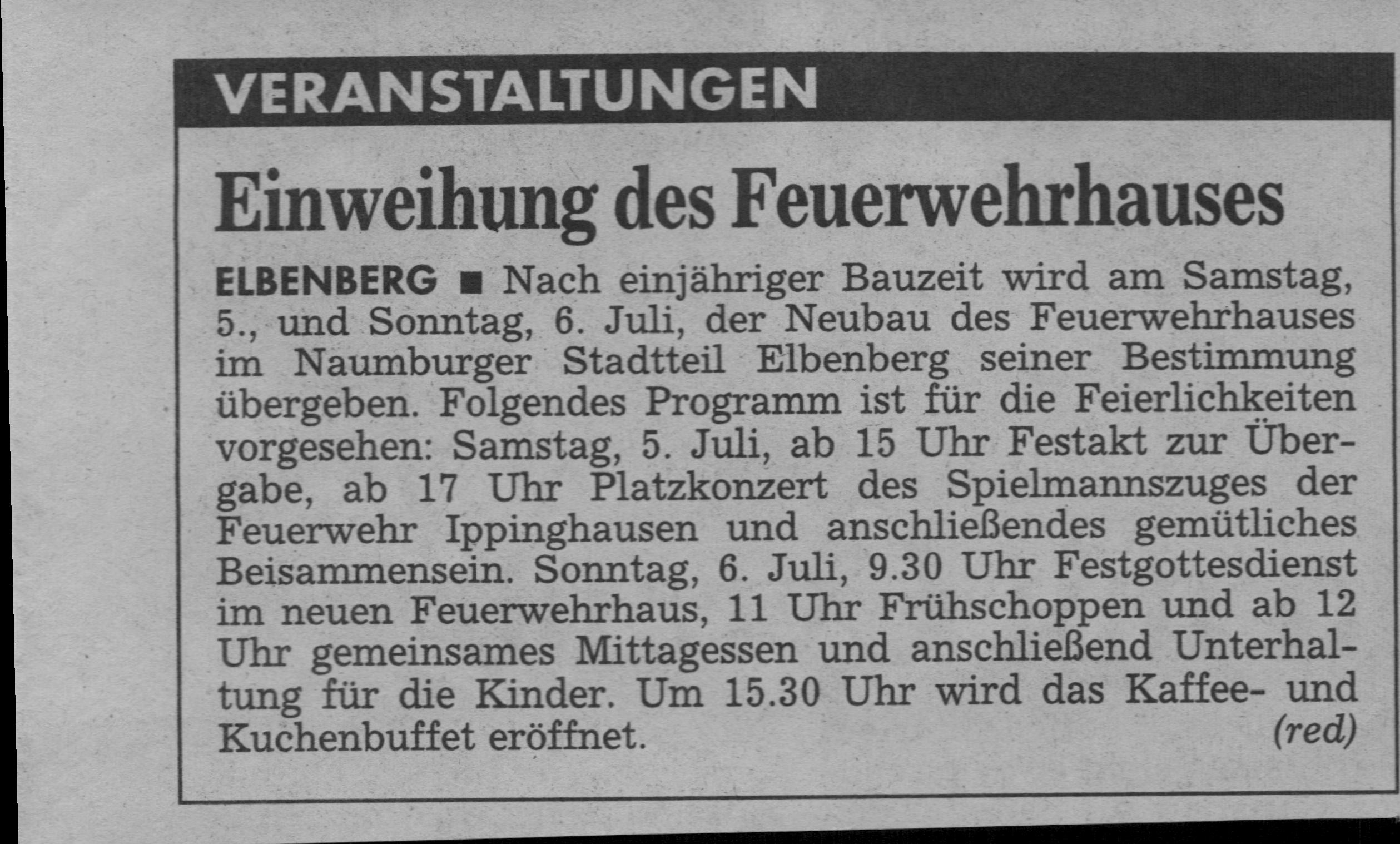 1997 06 30 Hinweis auf Feuerwehrhauseinweihung in HNA