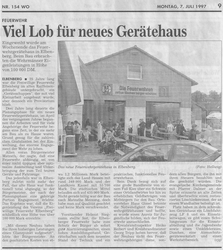 1997 07 07 Bericht über Einweihung Feuerwehrhaus