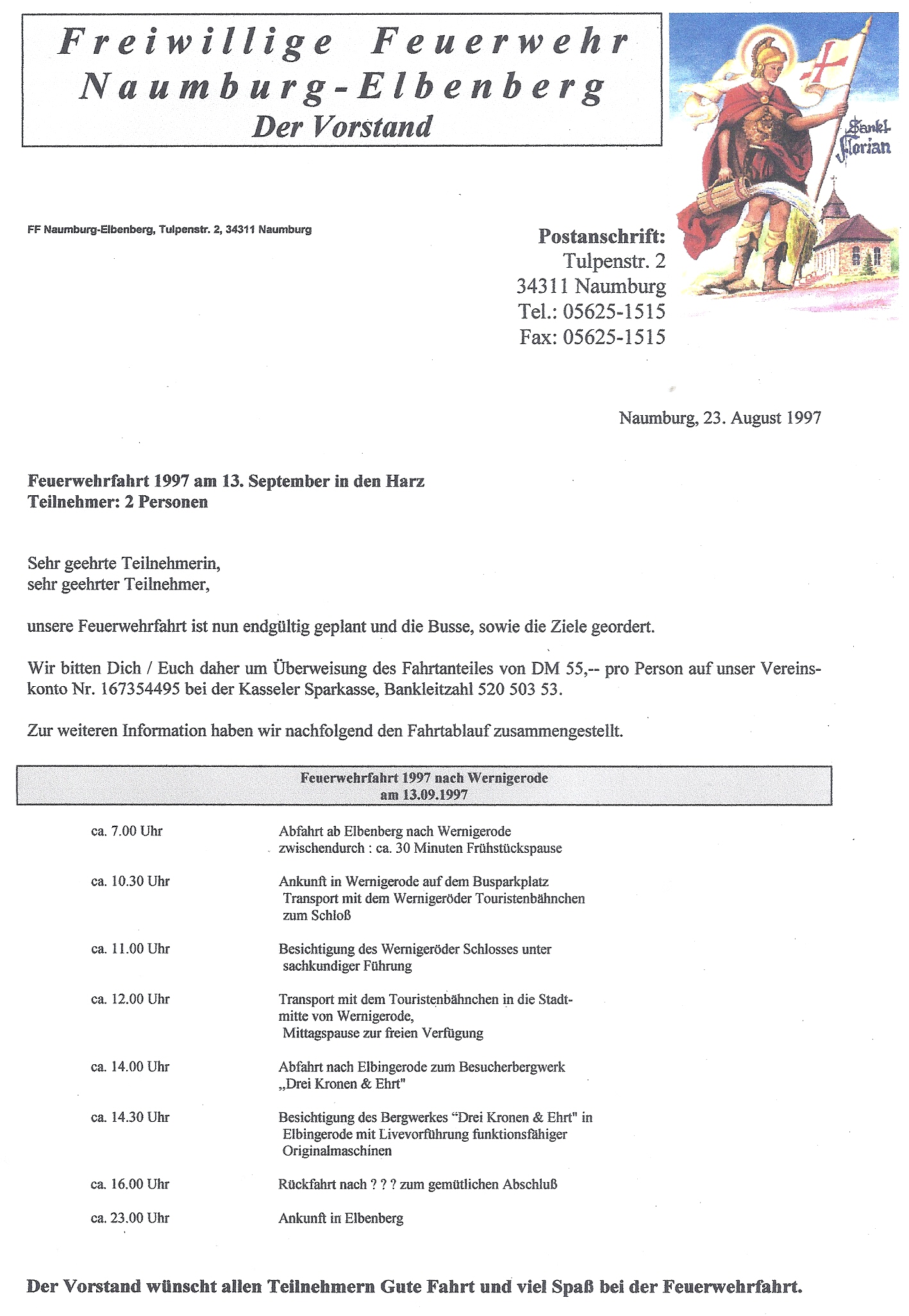 1997 08 23 Anschreiben wegen Bezahlung Feuerwehrfahrt