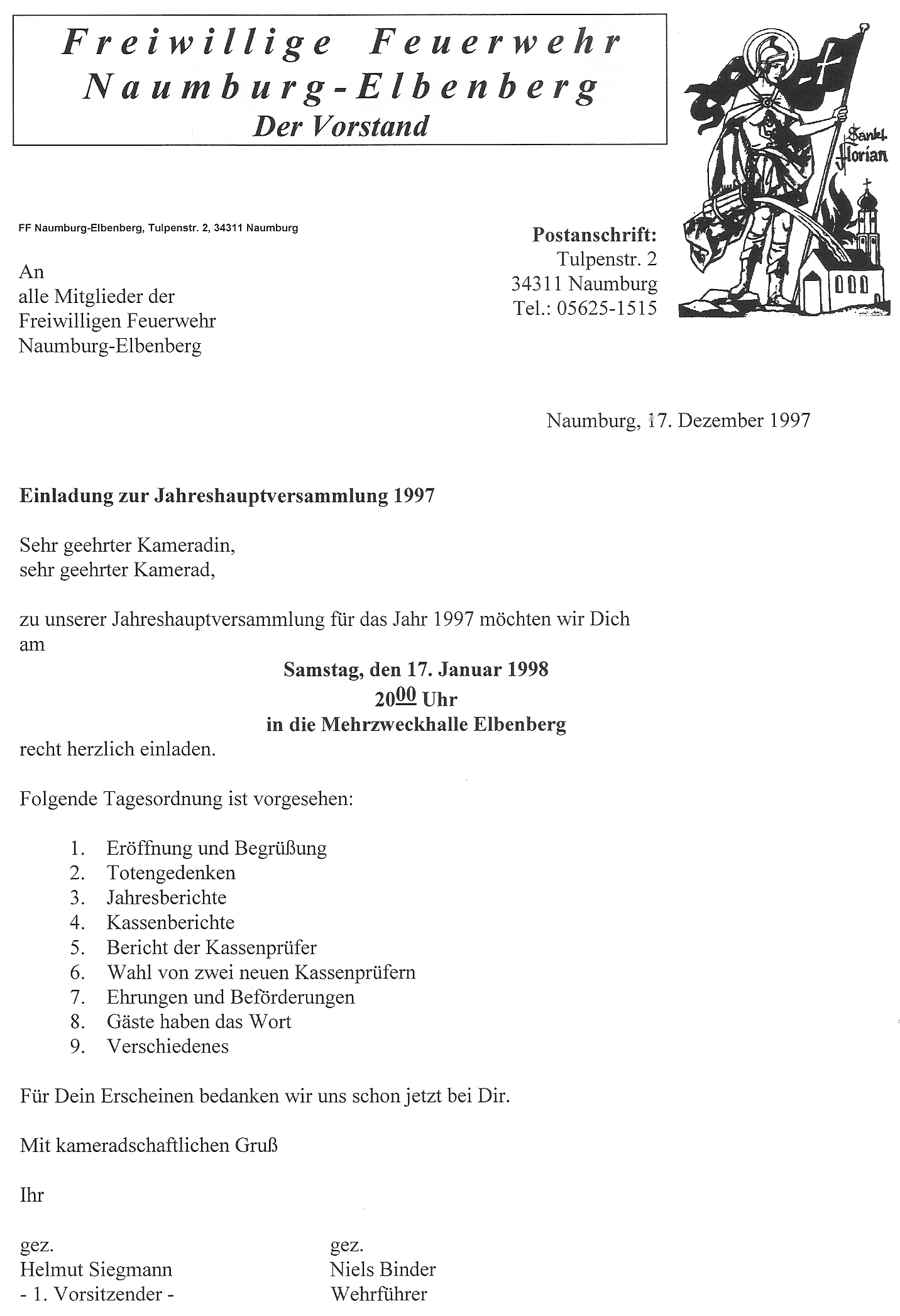 1997 12 17 Einladung zur JHV 1998