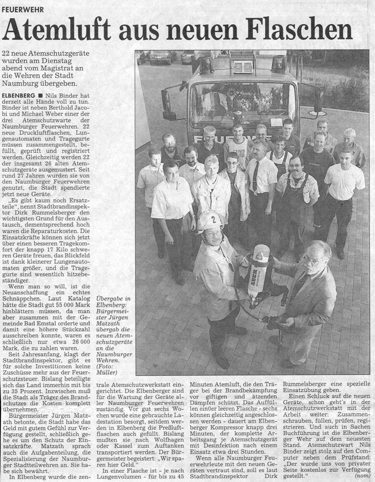 1999 07 27 Übergabe der neuen Atemschutzgeräte Artikel