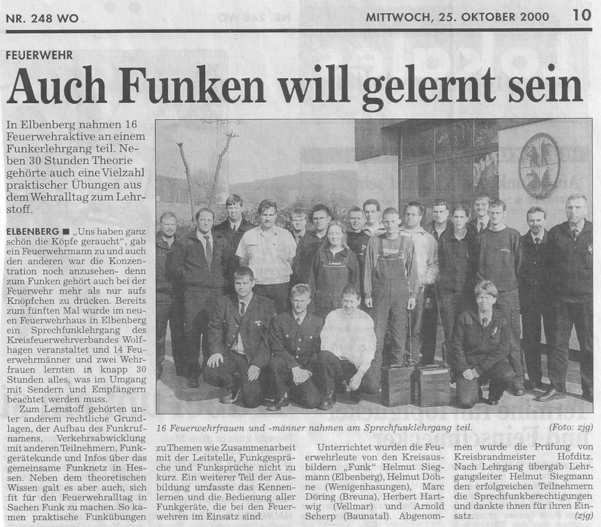 2000 10 25 Bericht über 5. Sprechfunklehrgang in HNA0001