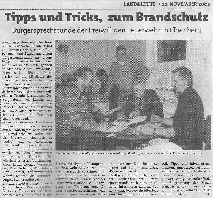 2000 11 22 Bericht in Land und Leute Brandschutztips 