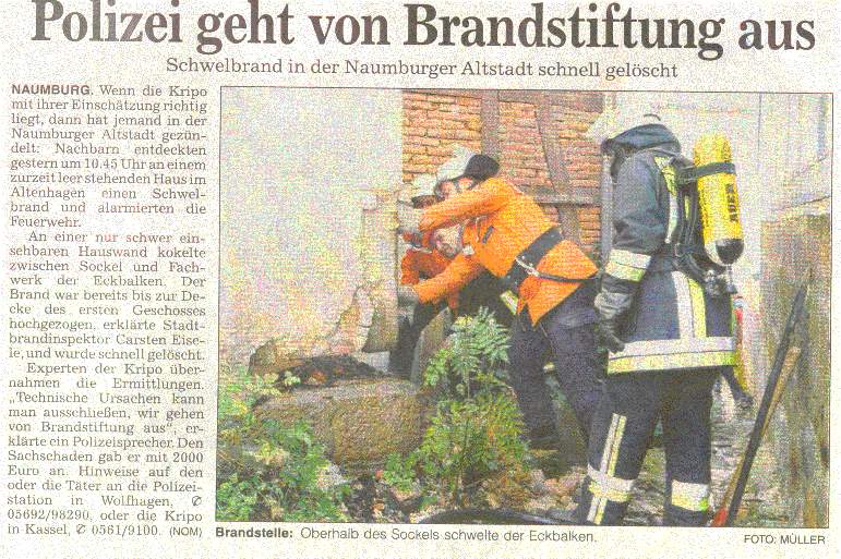 2003 06 27 Schwelbrand in Naumburg Artikel