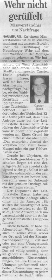 2003 10 01 Gegendarstellung SBI zur Einsatzübung Waldhof Artikel