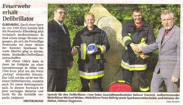 2009 06 08 Feuerwehr erhält Defibrillator HNA 