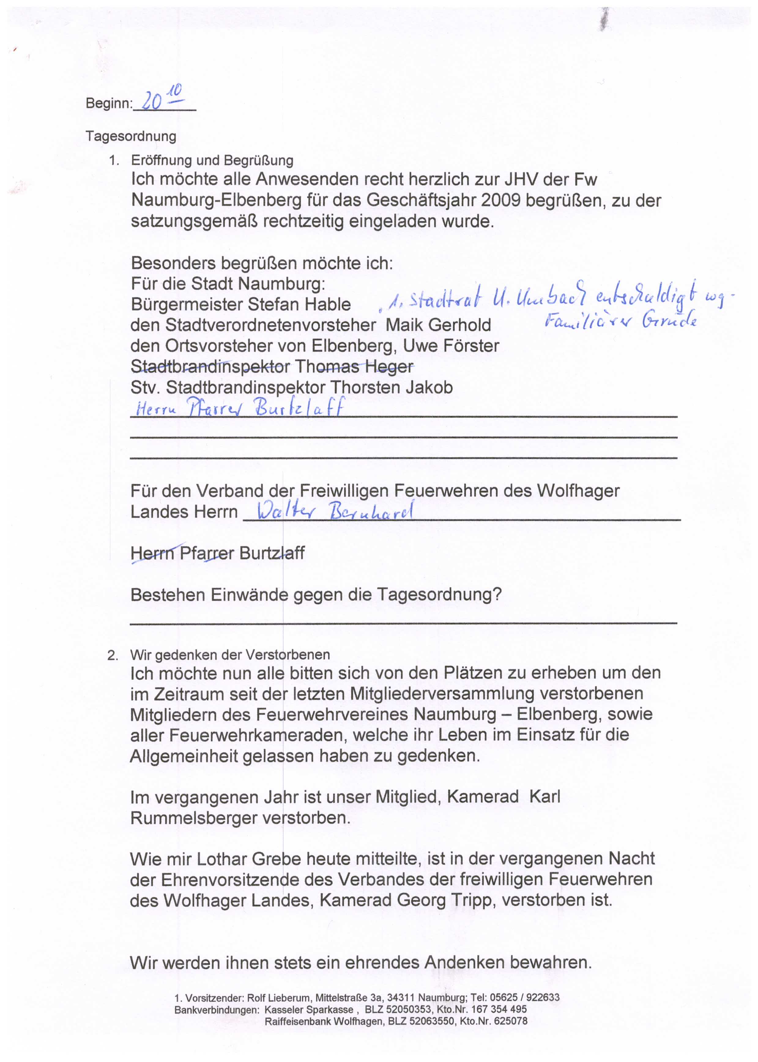 2010 01 23 Ablaufplan der Jahreshauptversammlung 2009 01
