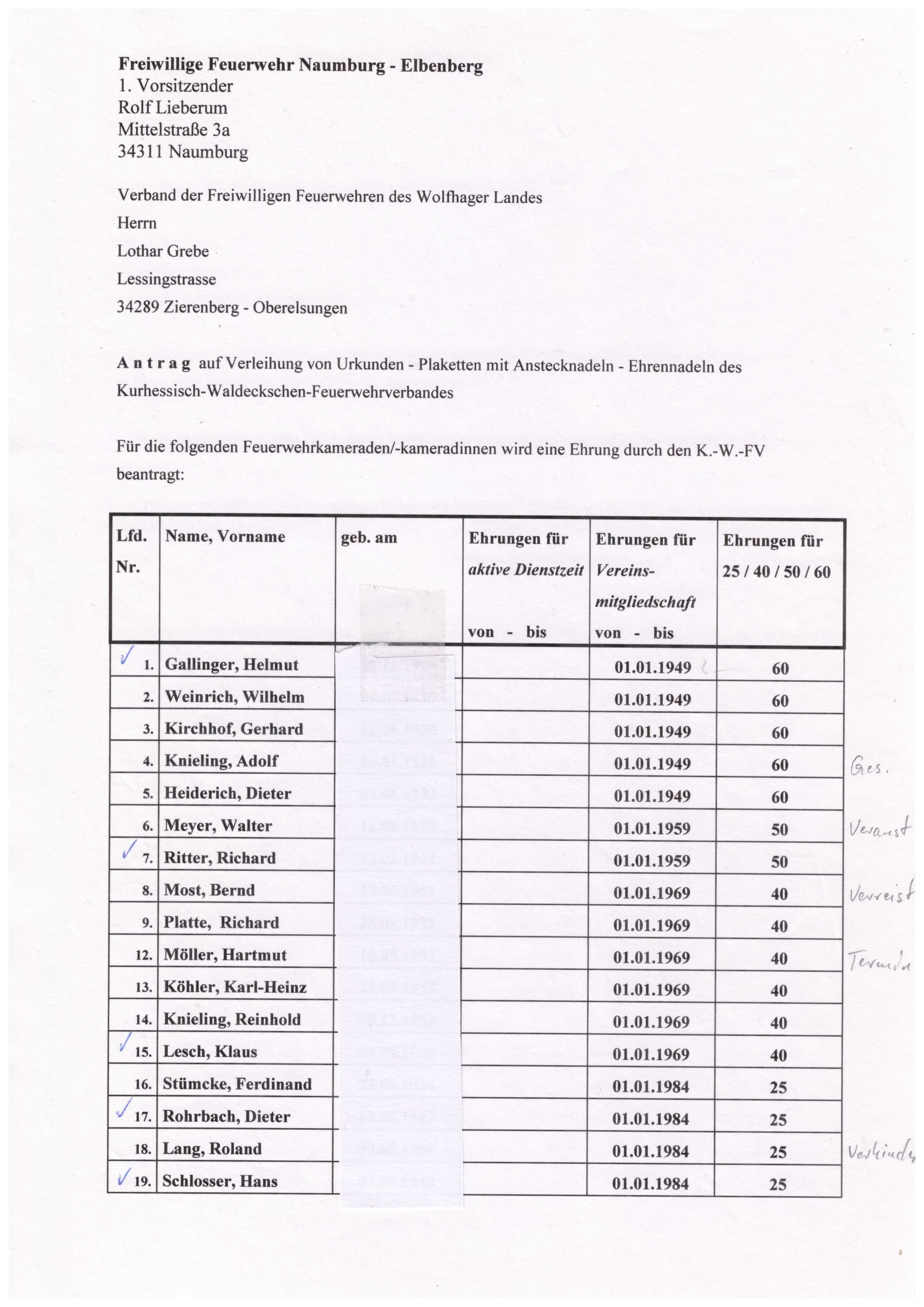 2010 01 23 Ehrungen auf der Jahreshauptversammlung für Jahr 2019
