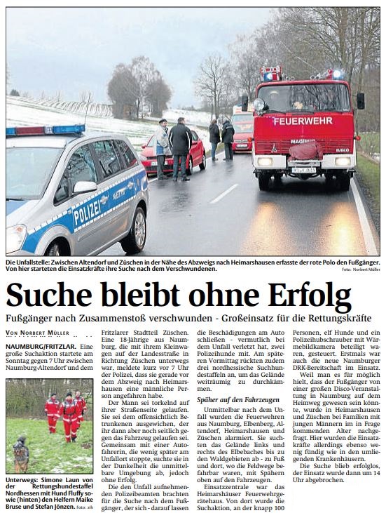 2010 12 13 Fußgänger nach Zusammenstoß verschwunden Artikel