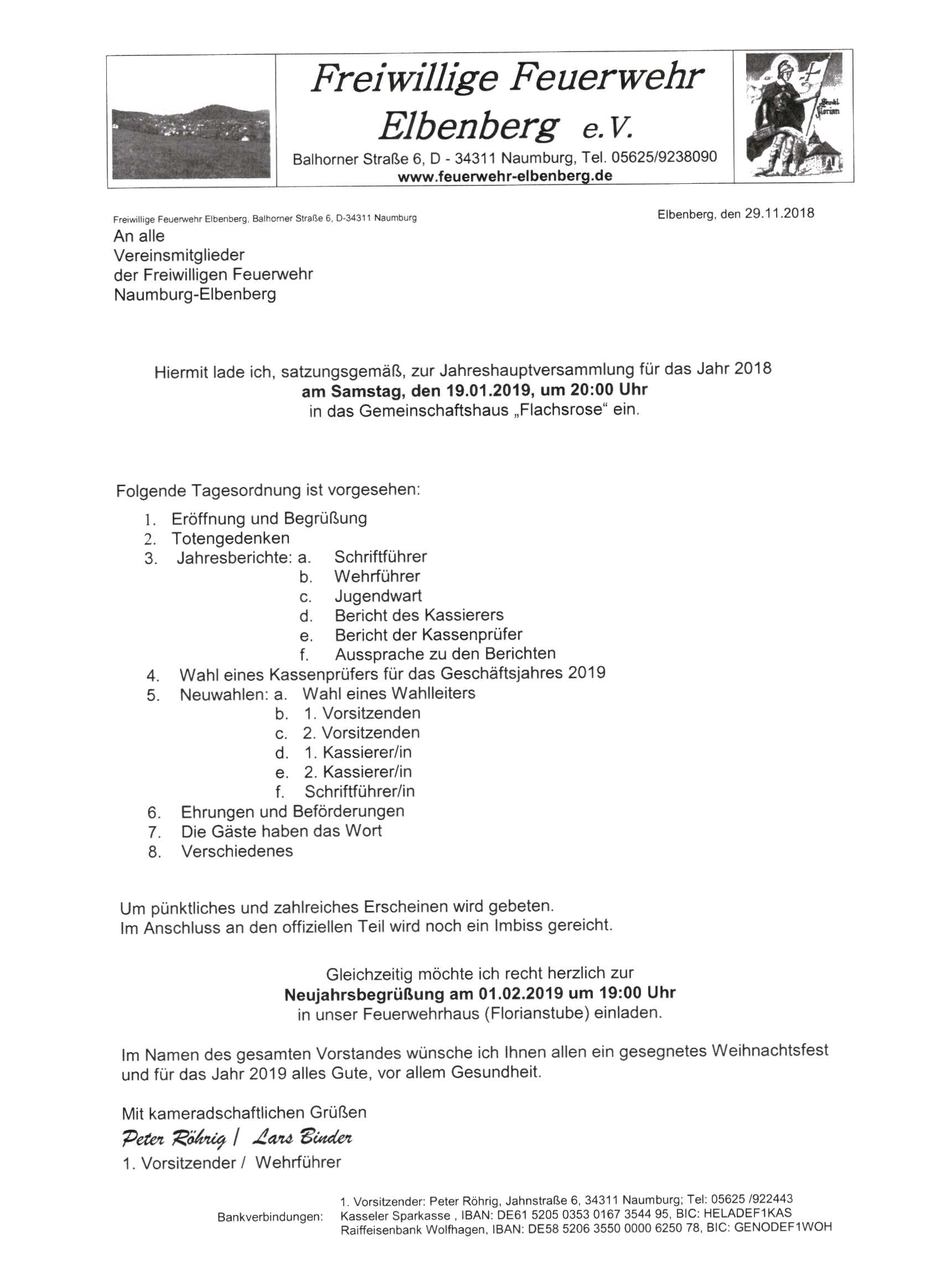 2018 11 29 Einladung zur Jahreshauptversammlung am 19.01.2019