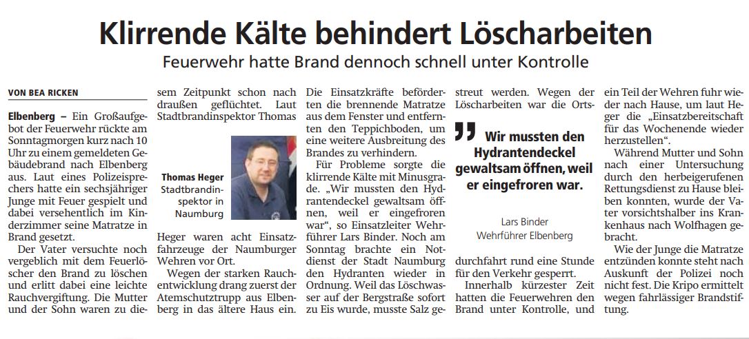 2019 01 21 Klirrende Kälte behindert Löscharbeiten Artikel