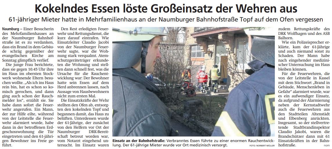 2019 02 25 HNA Kokelndes Essen löste Großeinsatz der Wehren aus Artikel