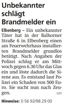 2020 01 03 Unbekannter schlägt Brandmelder ein