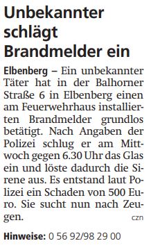 2020 01 03 Unbekannter schlägt Brandmelder ein